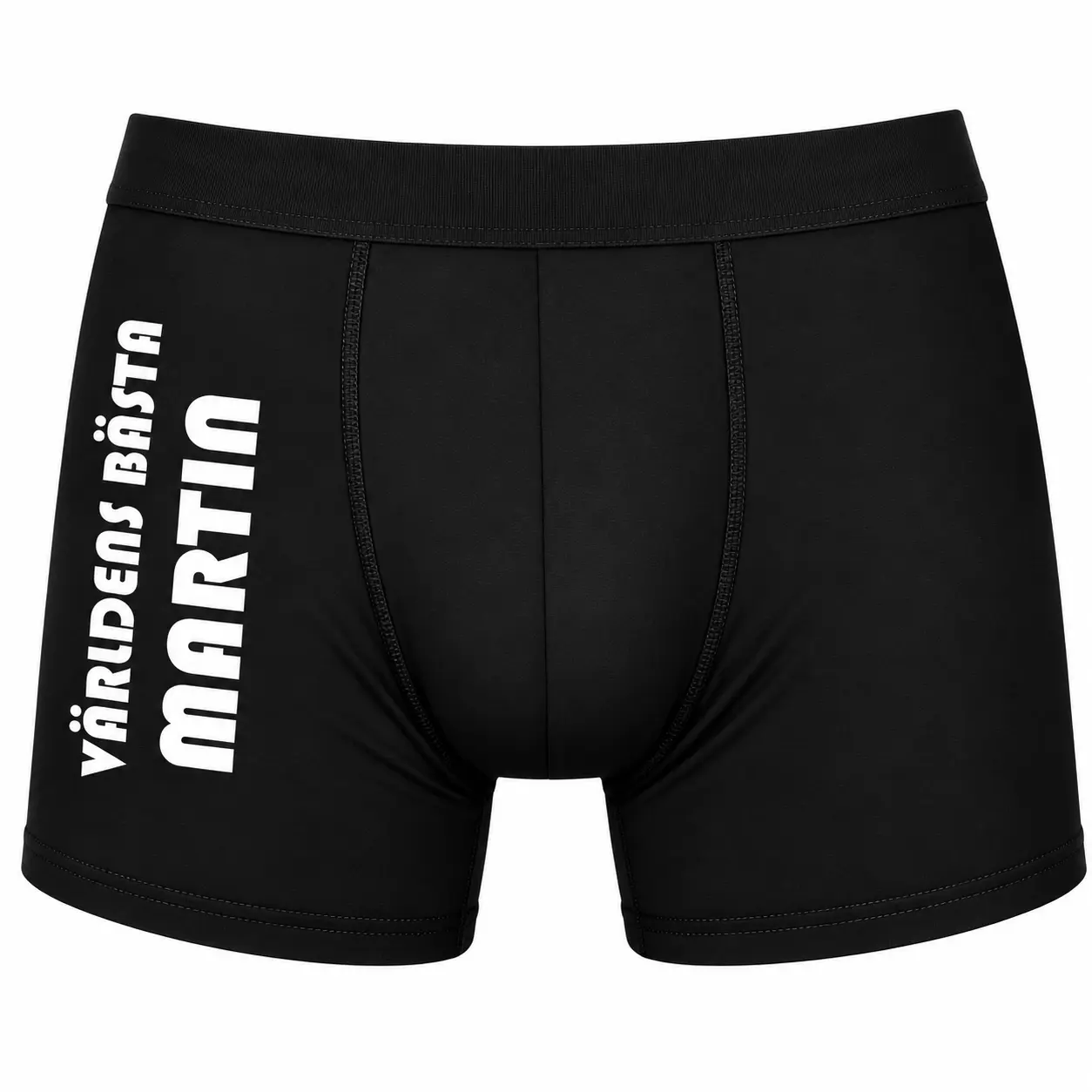 Världens bästa – Boxerkalsonger med eget namn Svarta boxerkalsonger med texten Världens bästa och valfritt namn – personliga kalsonger med namntryck.
