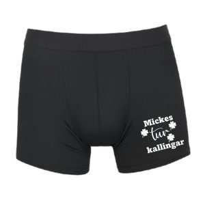Boxershorts med texten ”turkallingar” och personligt namn tryckt på benet.