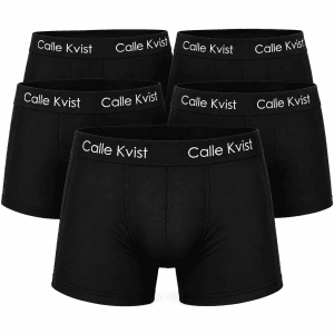 5-pack svarta boxerkalsonger med valfritt namn på midjebandet – personliga herrkalsonger med namntryck.